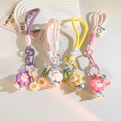 新款diy手工編織繩彩色太陽花小豬鑰匙扣掛件公仔掛繩ccd相機掛飾