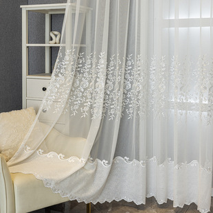 Modern simple transparent curtain velvet stitching embroidered window screen living room bedroom dining room study all-match finished gauze curtain