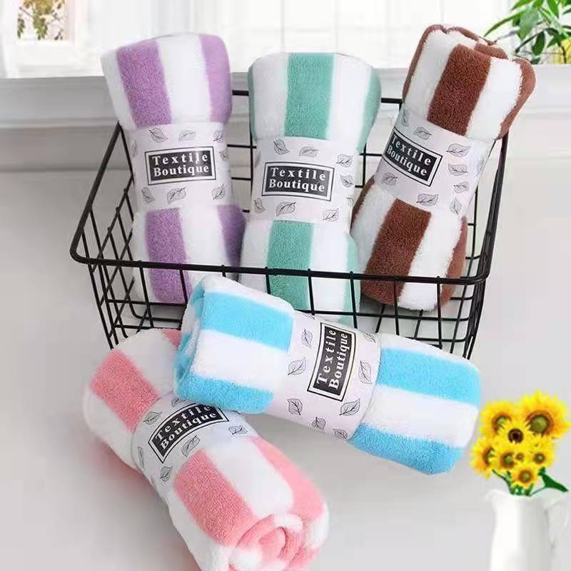 Selected Face Washing Coral Fleece Towel Cationic Striped Warp Knitted Thickened Household Children's Bath Absorbent Bath Towel
