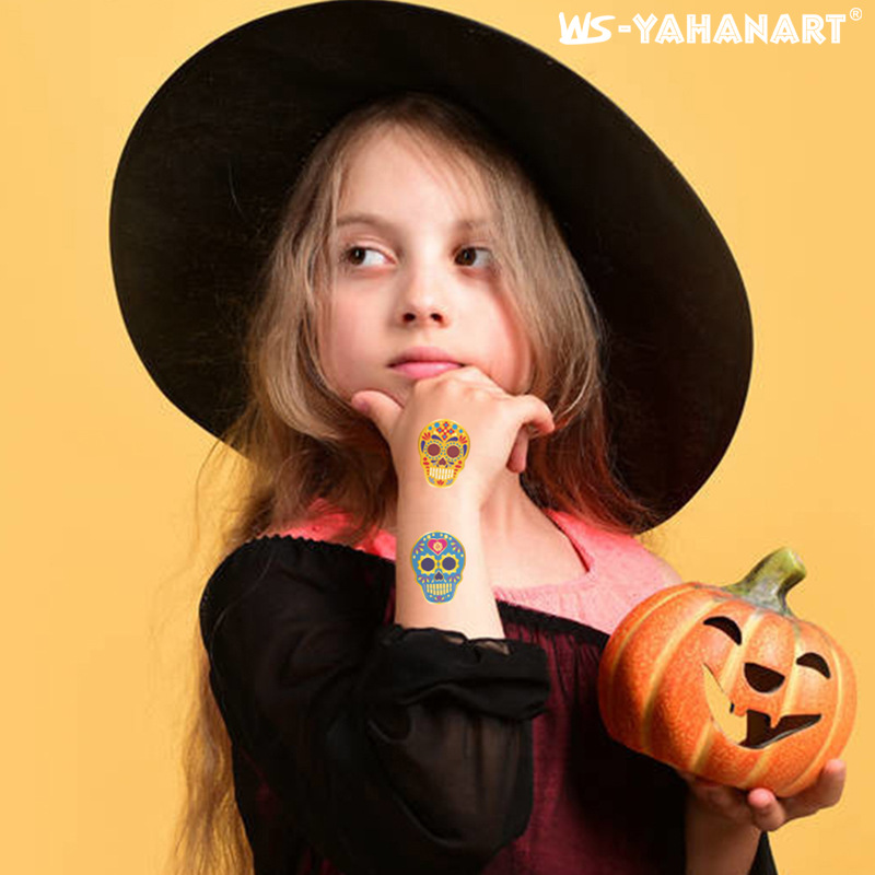 Tatuajes Temporales Dorado de Halloween de Papel de Transferencia de Agua para Día de Muertos image 4
