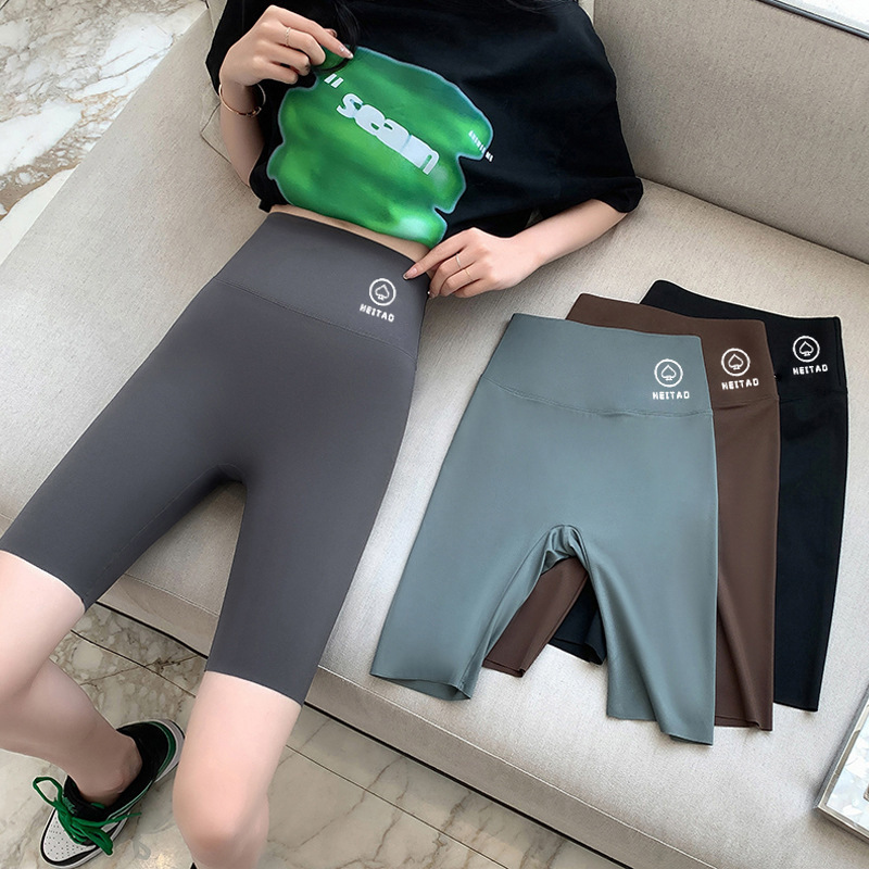 Five-Point Black Spade a Shark Shorts for Women, Summer Thin High-Waisted Tummy Control Butt-Lifting Cycling Shorts, Yoga Leggings