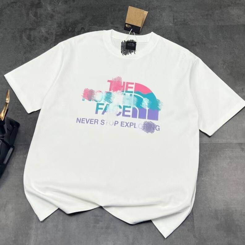 Foreign trade pink and blue logo print fashionable versatile North Face couple's T-shirt for cross-border sales Foreign trade pink and blue logo print fashionable versatile North Face couple's T-shirt for cross-border sales