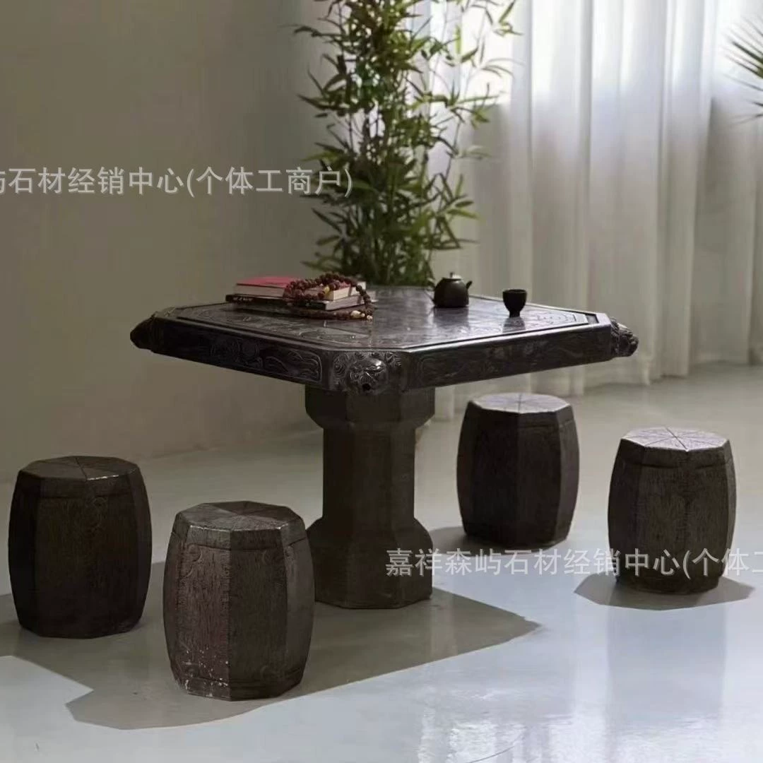 Антикварный синий каменный стол каменная скамья садовая каменная резьба по дереву