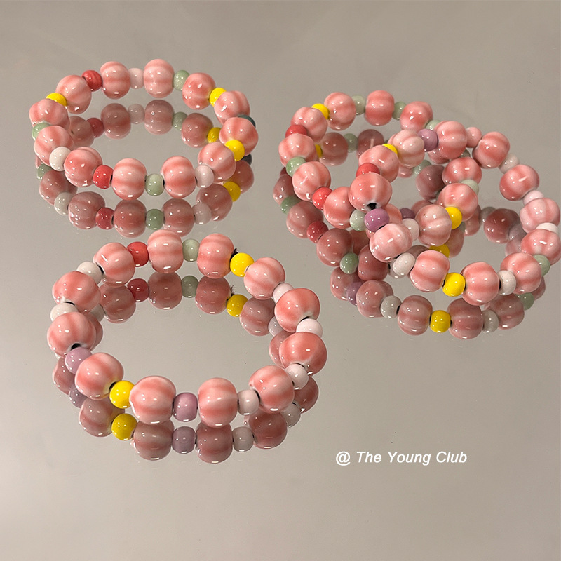 Zhizhi peach · Ceramic optimized red flower Jade round beads white bracelet original student Lady bracelet Zhizhi peach · Ceramic optimized red flower Jade round beads white bracelet original student Lady bracelet