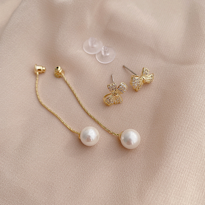 Korean New Simple Pearl Bowknot Earrings display picture 6