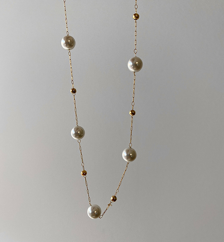 Women's 304 Stainless Steel PVD Coated 18K Gold Plated Plating Round Artificial Pearls Necklace Imitation Pearl Jewelry display picture 4