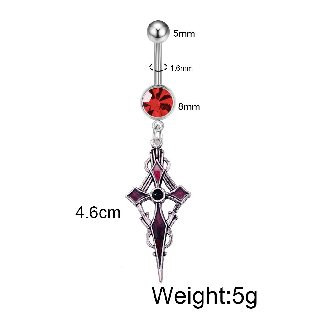 Red Heart Cross Stainless Steel Belly Button Ring Piercing_voghion.com