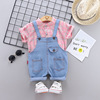 Summer shirt for boys, suspenders, trousers, set, season 2021, Korean style, wholesale