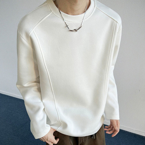 2026 New American Style Capless Crew Neck Sweatshirt for Men - Autumn Striped Deconstruction Design Men's Long-Sleeve T-Shirt Base Shirt