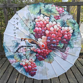 印花绸布流苏伞国风汉服古装拍照道具伞古典油纸伞仙女防晒飘带伞