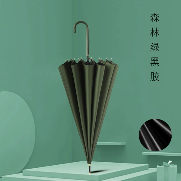 Forest green black rubber curved handle 16 ribs