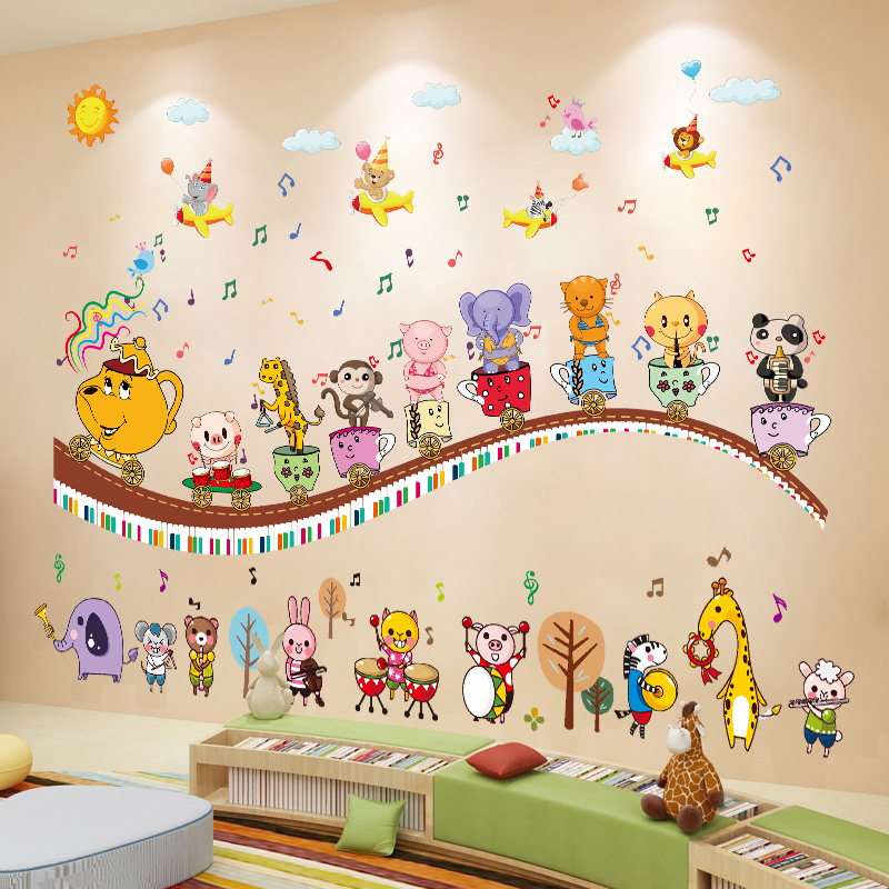 Kindergarten Wallpaper Stickers Music Classroom Environment Layout Area Corner Wall Decoration Theme Wall Playing Musical Instrument Wall Stickers