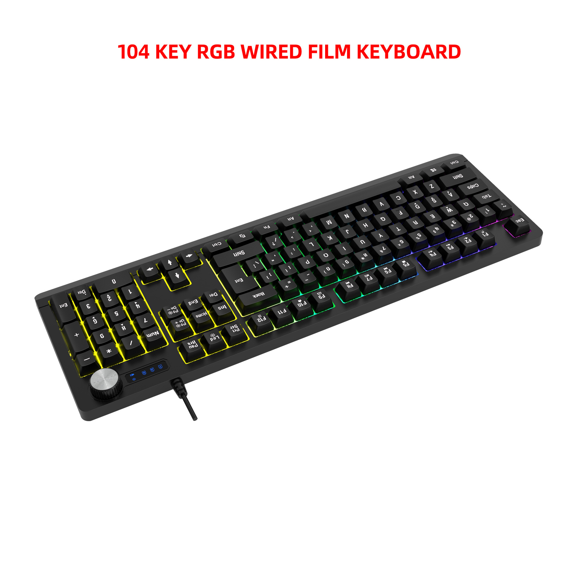 Wired mechanical tactile film with RGB backlight and multimedia knob, computer gaming keyboard_voghion.com