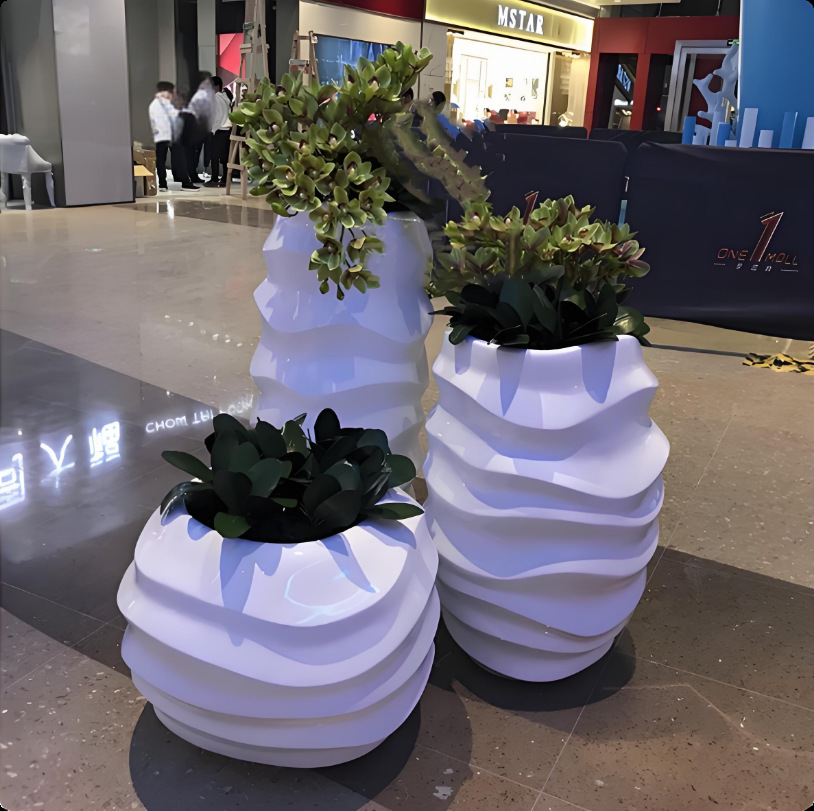 Fibra de vidrio corrugada combinación de maceta de flores centro de negocios hotel club de ocio maceta de fibra de vidrio bonsai flores