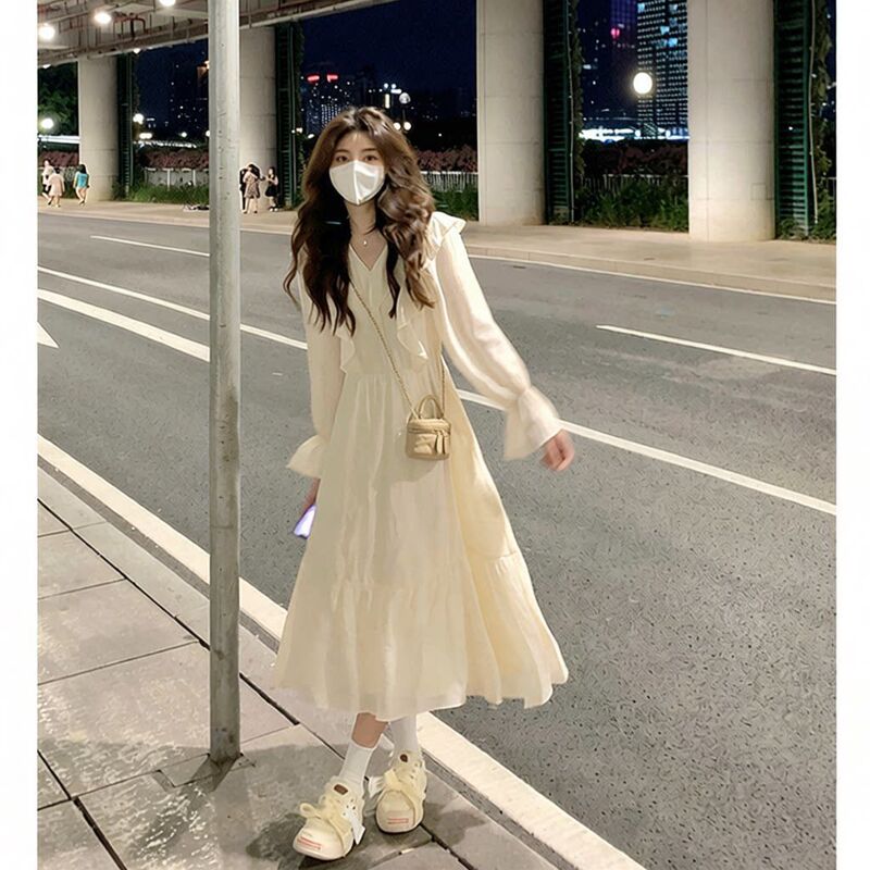 2026 New Summer French-Style High-End Ruffled Long-Sleeve Dress for Women Dopamine High-Waist Slimming Long Dress 2026 New Summer French-Style High-End Ruffled Long-Sleeve Dress for Women Dopamine High-Waist Slimming Long Dress