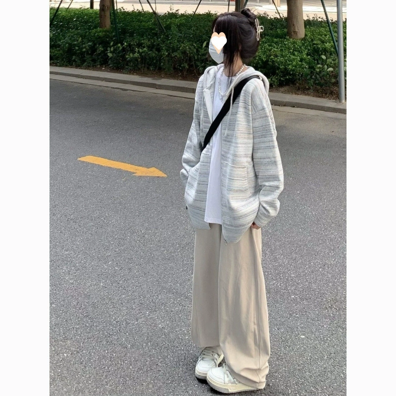 Американский ретро нишу с капюшоном в полоску свитер куртка женский весна осень 2025 новый кардиган