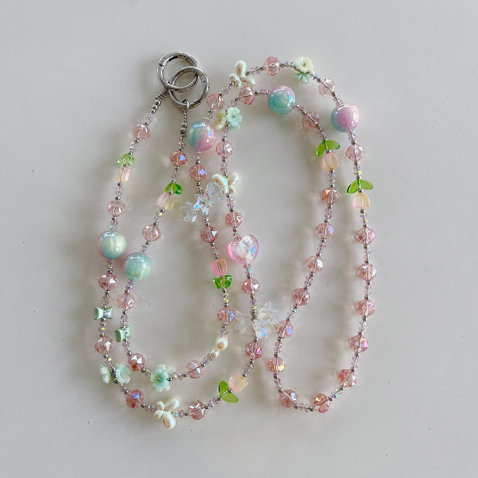 Cadena de teléfono móvil de alta gama hecha a mano boutique, cadena larga de cristal colorido femenino, cordón de teléfono móvil de moda, colgante de mensajero largo