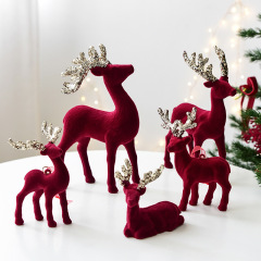 NUCHI クリスマスデコレーション 鹿の置物 クリスマスツリー飾り 吊り下げ飾り グリッター付き バーガンディ色の植毛鹿の飾り