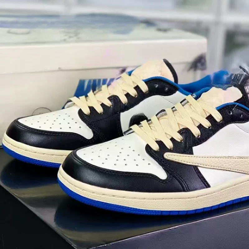 Кроссовки Putian AJ1 Barb Dunk Lightning Barb AJ1 универсальные кроссовки бело-синие/черные кеды для повседневной носки, спортивная обувь