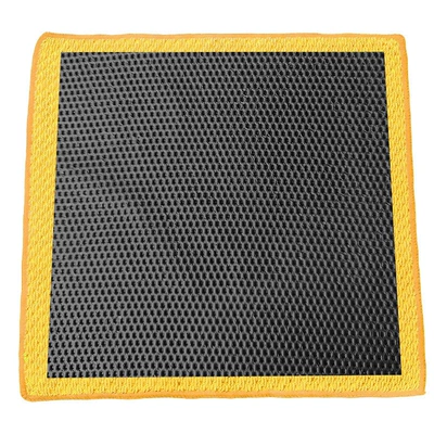 Car cleaning tools – gloves, car cleaning clay cloth - hollowed-out-clay-surface-grid-patterned-abrasive-cloth-in-orange-yellow-color