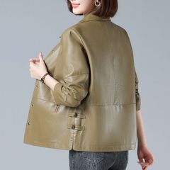 春秋冬皮衣女短款中年妈妈休闲装大码简约海宁新款百搭皮夹克外套