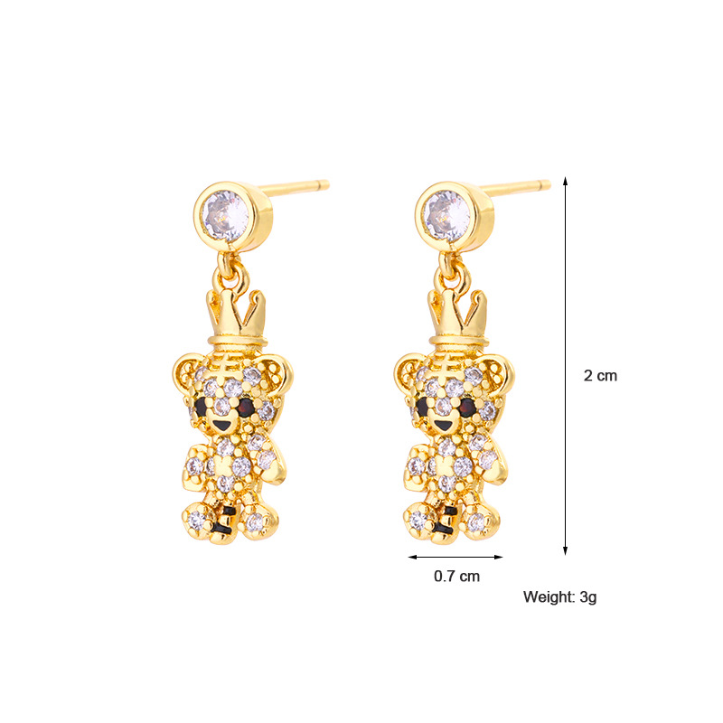 Fashion Cute Little Tiger Inlaid Zircon Copper  Drop Oil  Ear Stud Earrings display picture 2