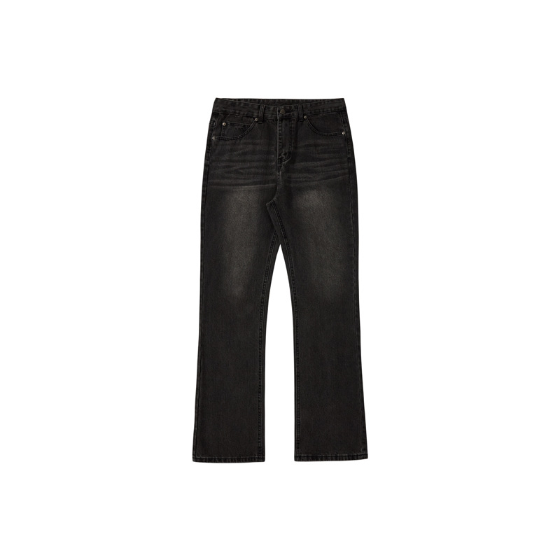 Men's Clothing Black Flared Jeans High Street Y2K Distressed Vintage Washed Clean Fit American Menswear_mkmklike.com