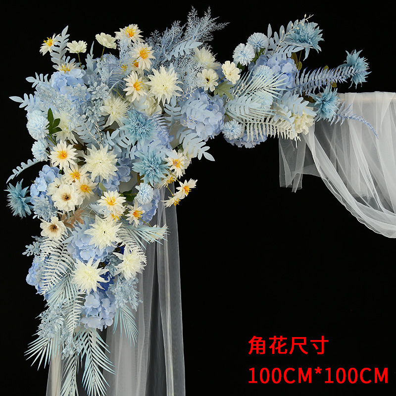 結婚式の道具の青い結婚式のシミュレーションの花の列の花の三角の花の列は造花の舞台の装飾の大きい赤色を配置します。|undefined