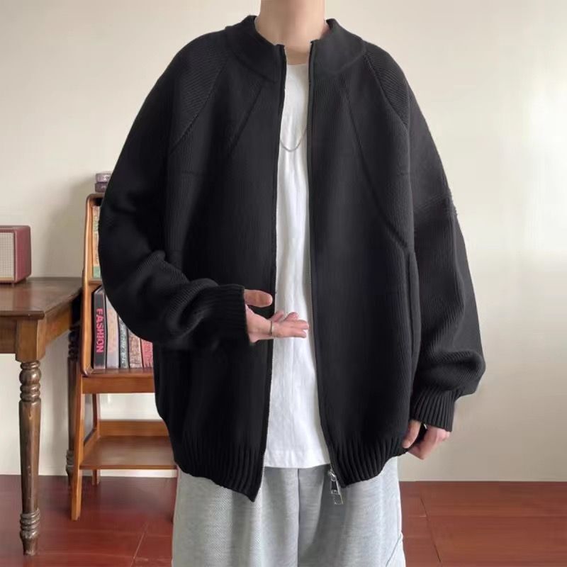 男装感穿搭套装针织开衫男士秋冬季美式复古毛衣拉链设计外套|undefined