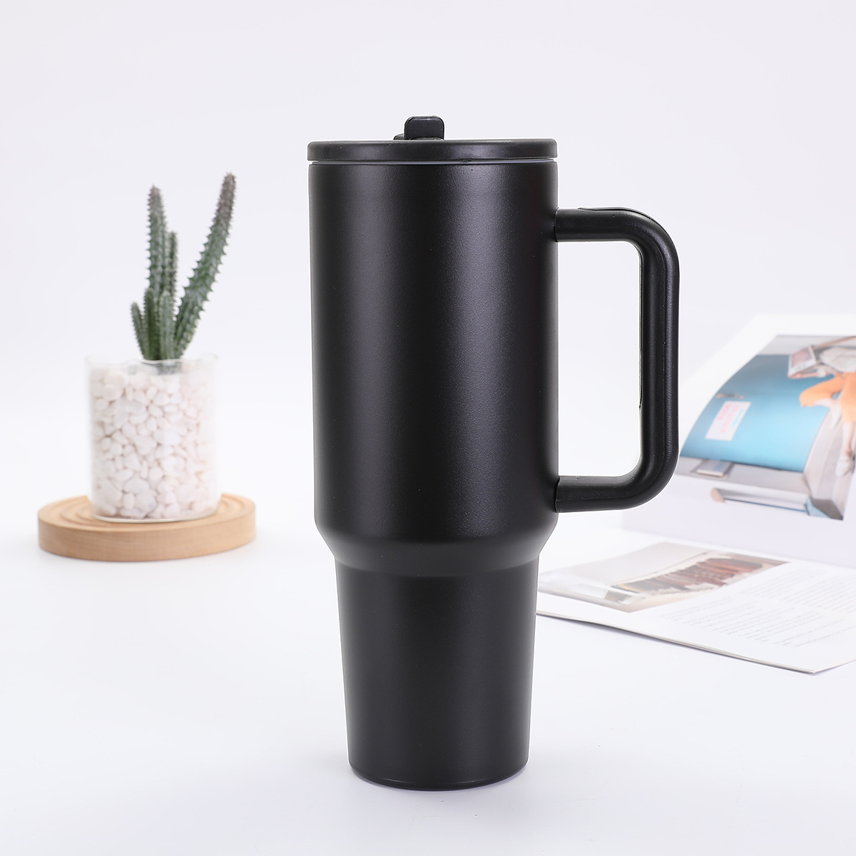 Taza termo de acero inoxidable Big Mac 304 de 40oz taza de automóvil de quinta generación con mango pajita de hielo portátil