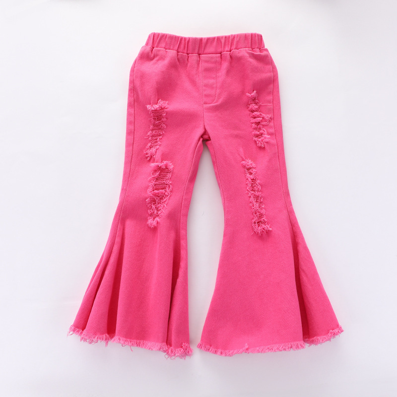 2023 new girls' denim flared pants Europ...