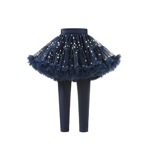 Girls leggings, culottes, autumn and winter holiday two-piece children's pants, girls tutu skirt, mesh star tutu skirt trousers