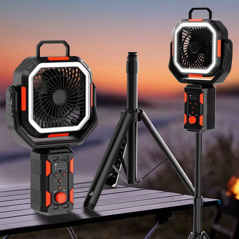 Ventilador de Trípode para Camping Recargable con Luz y Control Remoto