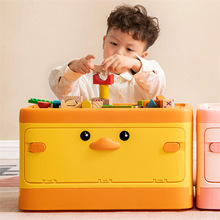 可爱卡通造型儿童玩具整理箱多功能侧开门带滚轮可折叠塑料收纳箱