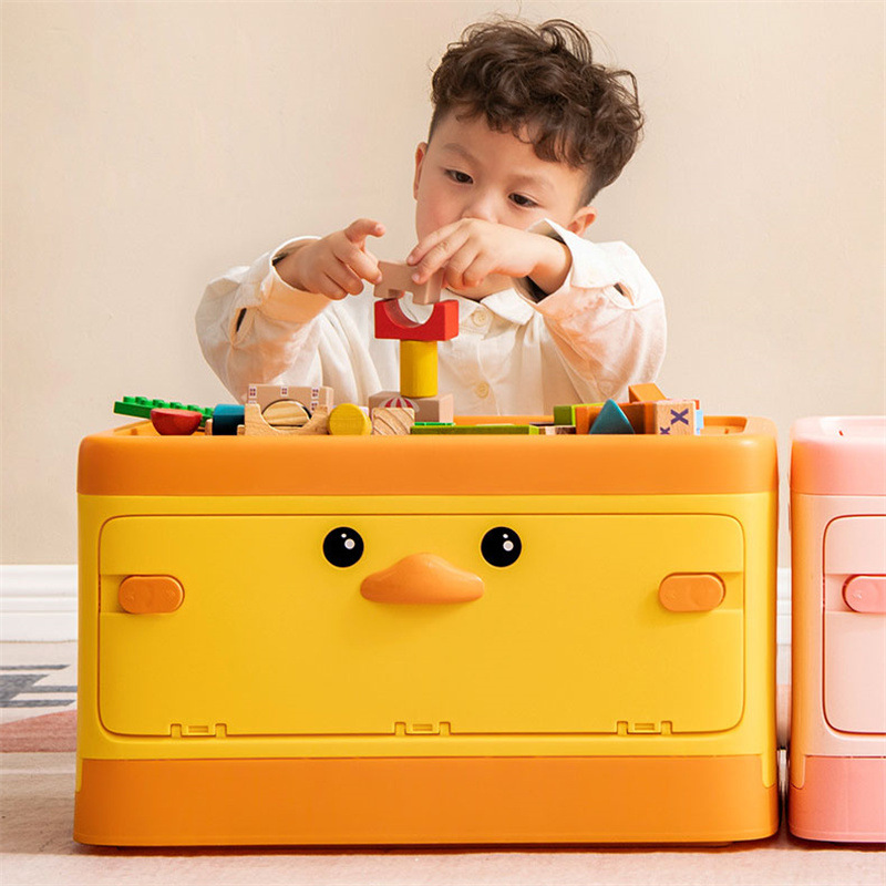 可爱卡通造型儿童玩具整理箱多功能侧开门带滚轮可折叠塑料收纳箱
