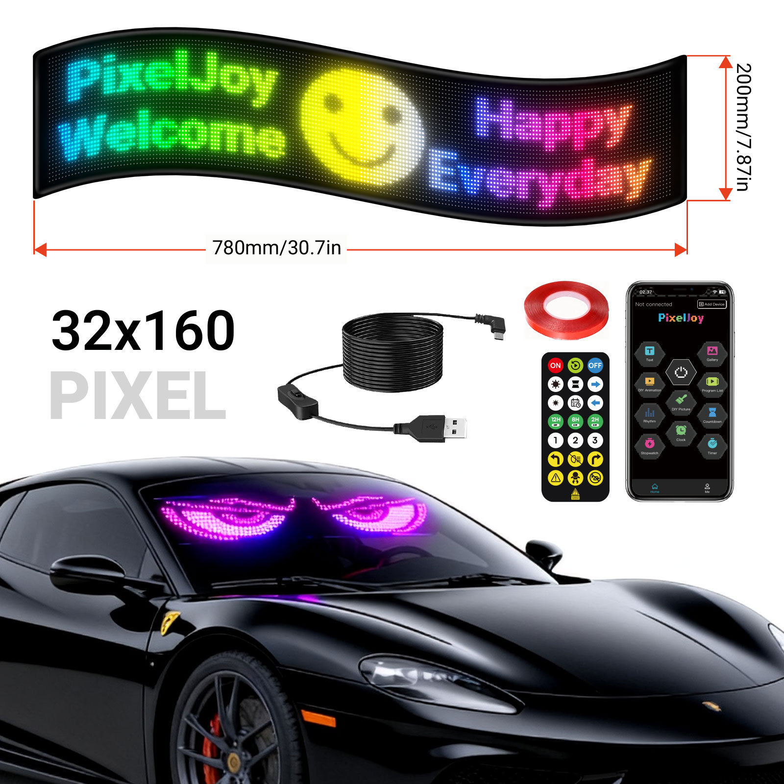 Fabricante mayorista LED vehículo flexible pantalla de control remoto Bluetooth APP pantalla de publicidad inteligente pantalla de visualización de ojos de demonios