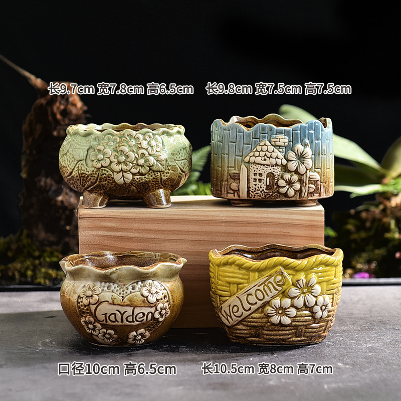 多肉花盆大量批发陶瓷植物粗陶复古素烧紫砂创意大小口径简约跨境|undefined
