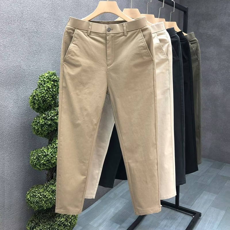 メンズ夏のシンプルカジュアルパンツ、薄手の綿の小さなストレートパンツ、メンズビジネス9点パンツ、新しいスタイルのズボン|undefined