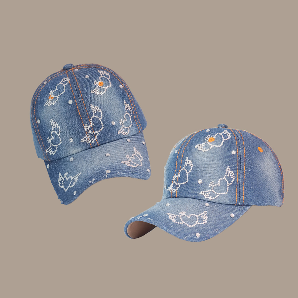 Korean Fashion Blue Rhinestone Wings Wide-brimmed Baseball Cap display picture 2