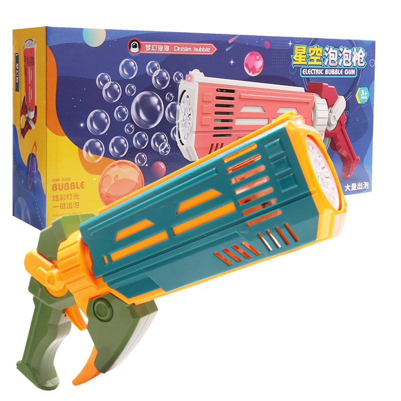 Automático Gatling espacio astronauta máquina de burbujas al aire libre de mano burbuja soplando pistola eléctrica juguetes para niños al por mayor