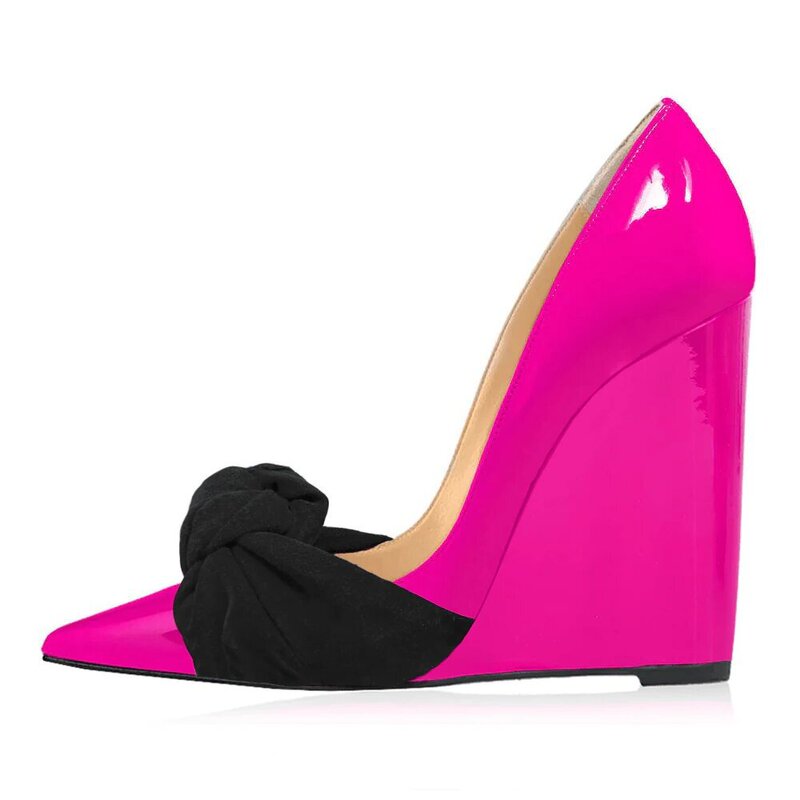 Summer women's pointed-toe fashion shoes, designer large-size bow-decorated wedge heels, popular online women's height-increasing shoes Summer women's pointed-toe fashion shoes, designer large-size bow-decorated wedge heels, popular online women's height-increasing shoes