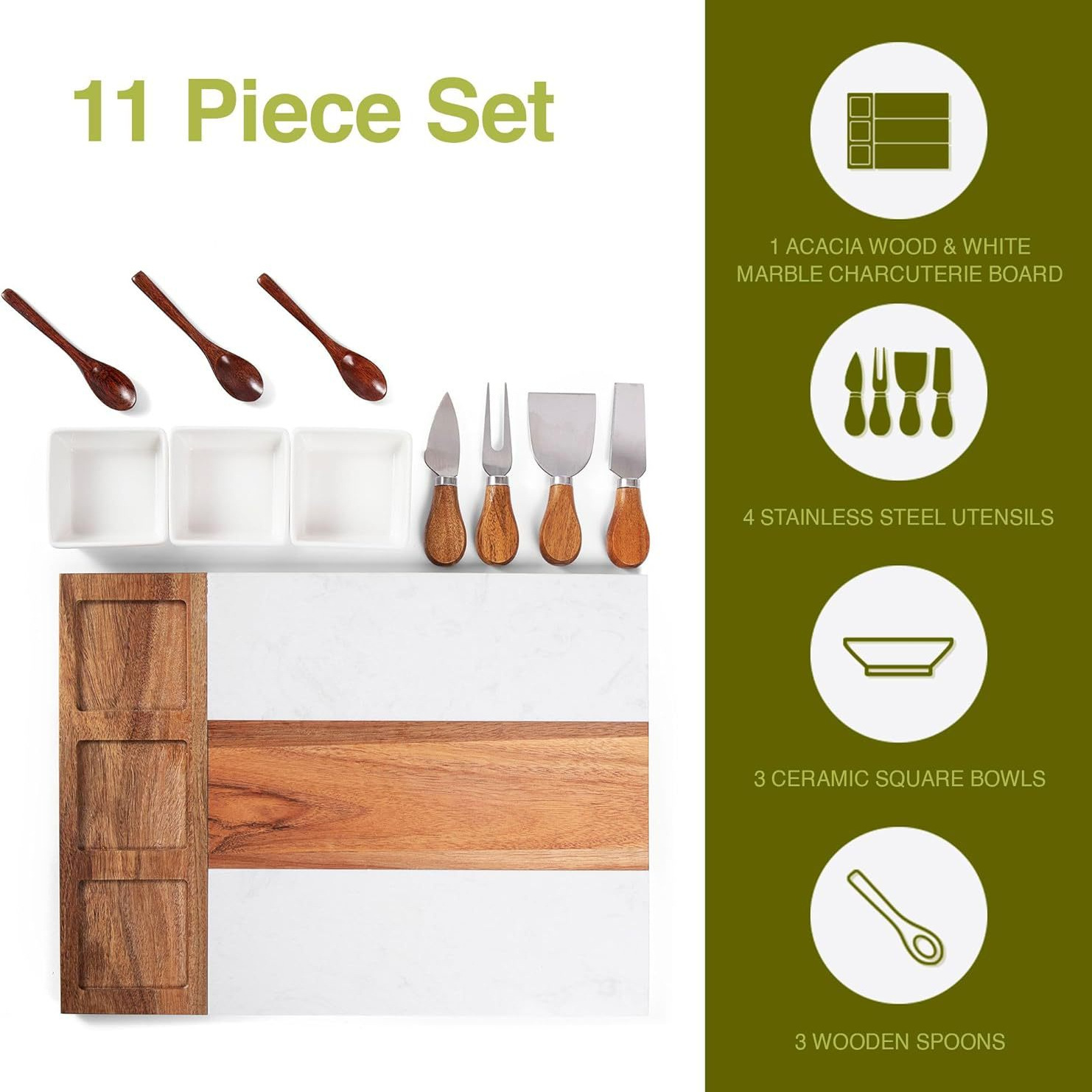 Cuchillo de queso transfronterizo conjunto de madera acacia corte tablero de pan de madera mármol queso mantequilla cuchillo tablero de horquilla