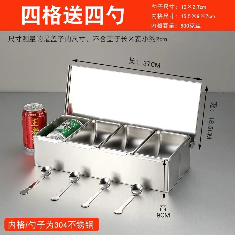 Caja de condimento de acero inoxidable 304 caja de condimento comercial caja de almacenamiento caja de ingredientes de polvo de hielo de cocina con tapa caja de muestra