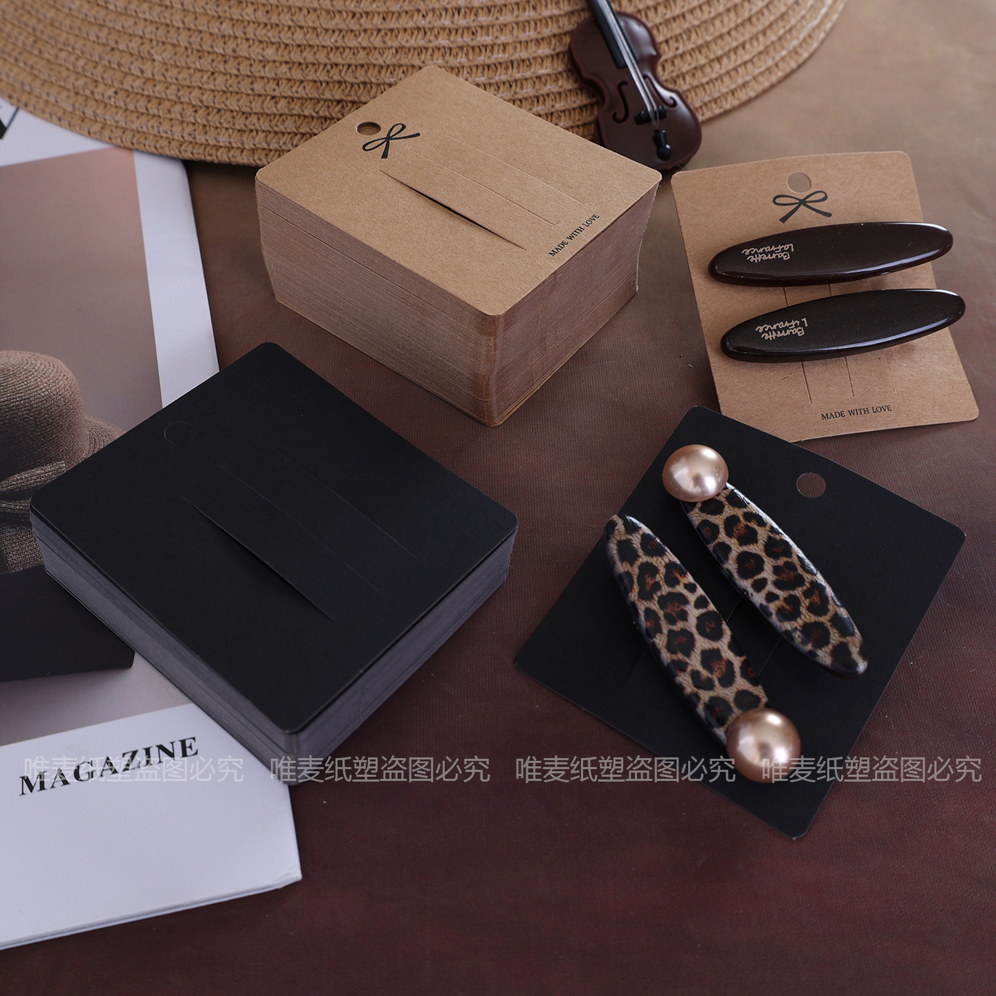 Clips de cabello kraft coreano negro clip de cabello cartón papel OPP bolsa cartón accesorios DIY hechos a mano al por mayor