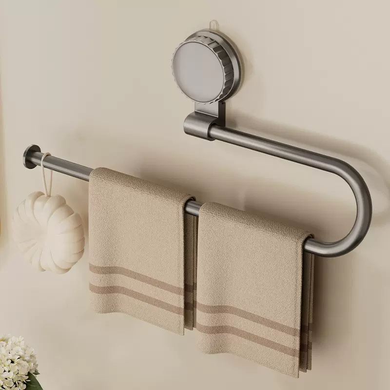 吸盘毛巾杆单杆毛巾架免打孔卫生间厕所浴室墙上壁壁式晾毛巾挂杆