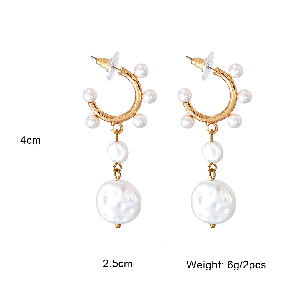 Korean Pearl Circle Pendant Earrings Wholesale Nihaojewelry display picture 1