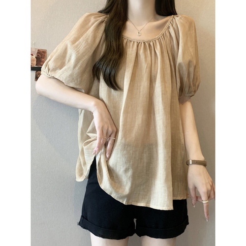 Pink Peter Pan Collar Loose Sweet Women's Summer Plus Size Fat-Slimming Stomach Covering Baby Shirt Unique Top
