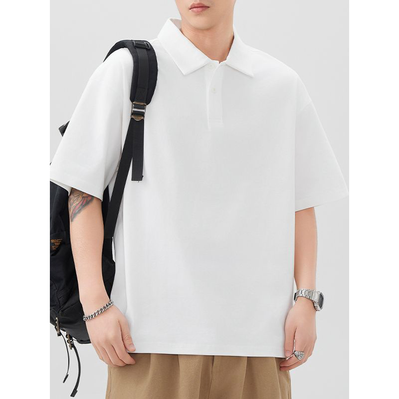 Mingge | Summer New 260g Solid Color Lapel POLO Shirt Men's Fashion Joker Loose Casual Short Sleeve Top