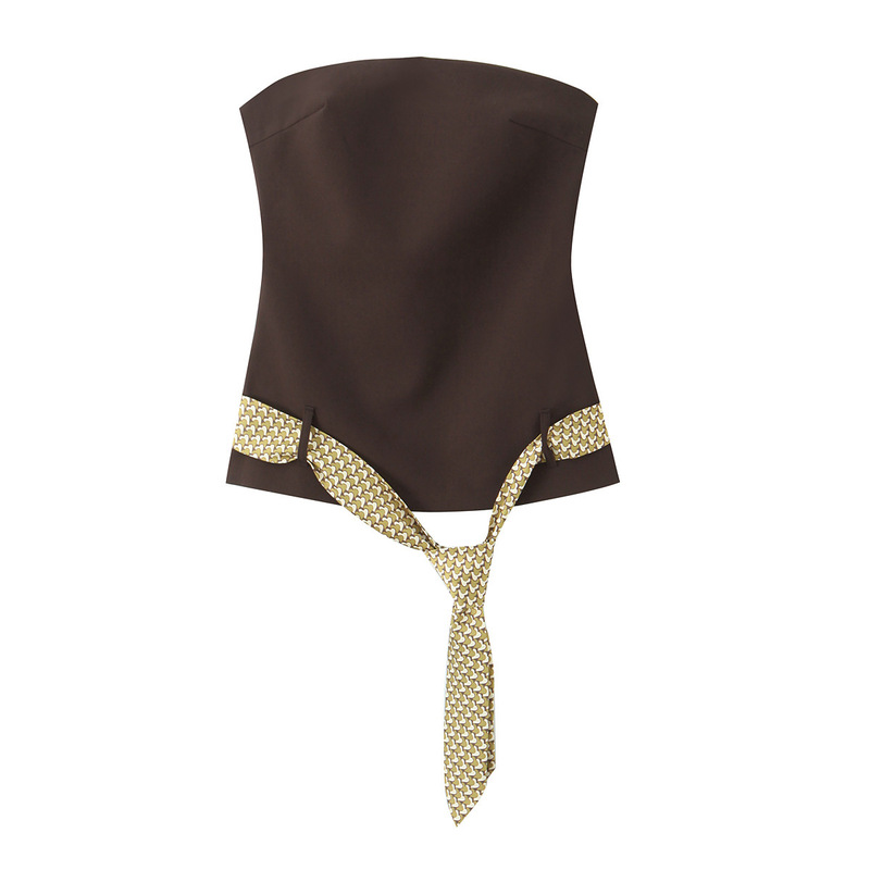 Cross-Border European and American Fashion Ins Popular Trendy Tie Belt Strapless Top