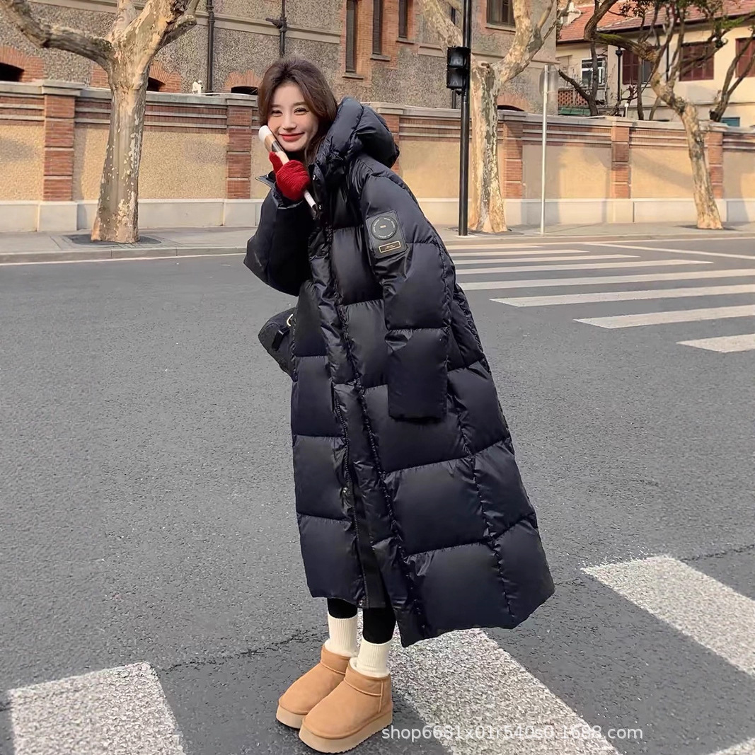 2025款鹅绒加长加厚过膝韩版连帽三防免洗平湖男女羽绒服保暖外套
